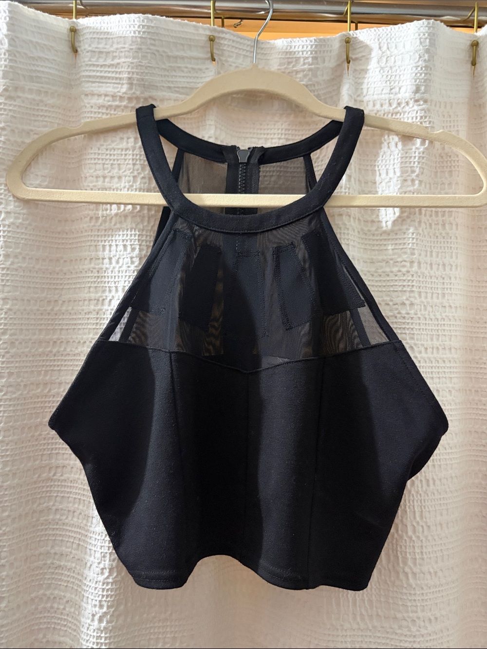 silence + noise Black Mesh Halter Crop